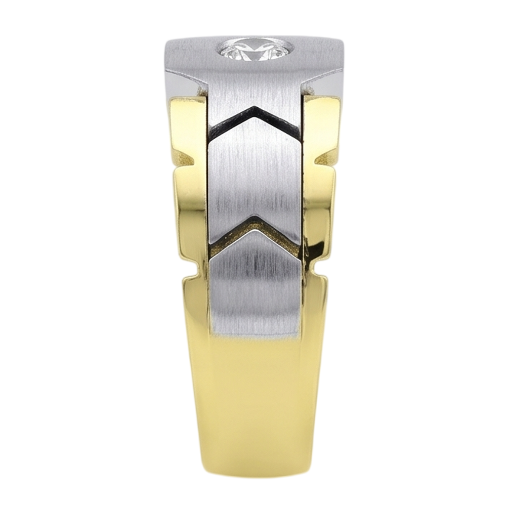 0.50 Karat Runder Echt Aus der Erde Abgebauter Natürlicher Diamant Solitär Herrenring Zweifarbiges Gold 14K