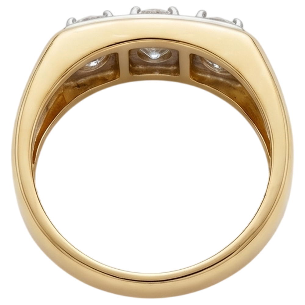 0.75 Karat Echt Aus der Erde Abgebauter Natürlicher Diamant Herrenring Drei Steine 14K Zweifarbig Neu