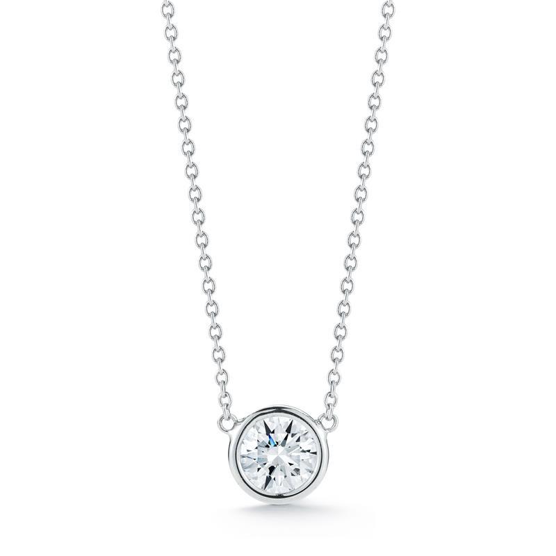 0.75 karat diamant-anhänger-lünette im rundschliff. 14 karat weißgold