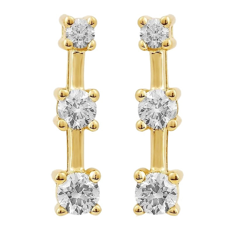 0,75 ct. Natürliche Drei-Stein Aus der Erde Abgebauter Natürlicher Diamantohrringe Gelbgold