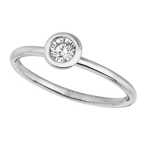 0.50 Karat Runder Echt Diamant Lünette Set Verlobungsring Weißgold 14K