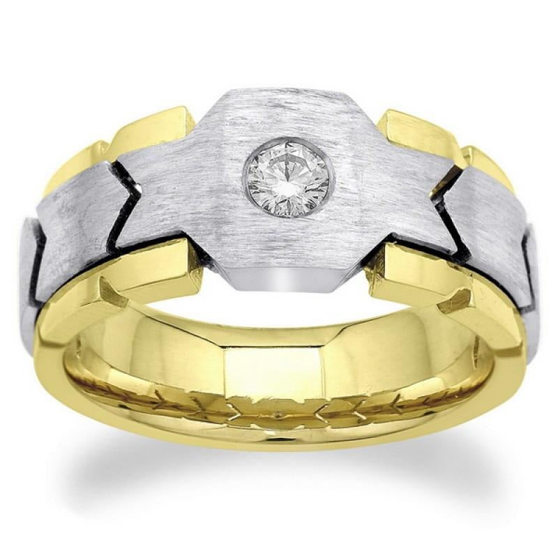 0.50 Karat Runder Echt Aus der Erde Abgebauter Natürlicher Diamant Solitär Herrenring Zweifarbiges Gold 14K