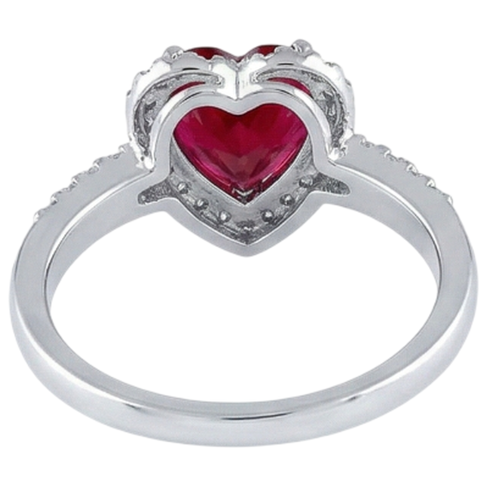 1.65 Roter Rubin im Herzschliff mit Aus der Erde Abgebauter Natürlicher Diamant Halo Ring Weißgold 14K