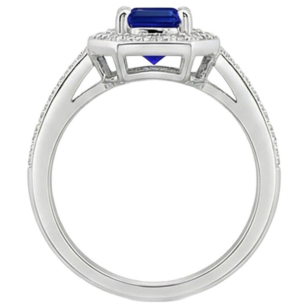 1.70 Karat Smaragdschliff Ceylon Saphir Aus der Erde Abgebauter Natürlicher Diamant Ring Weißgold 14K