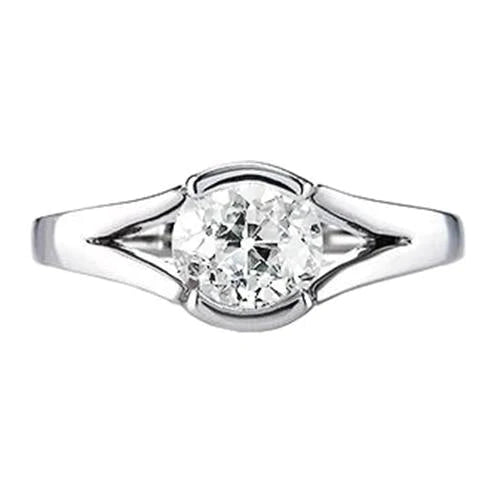 1 Karat Alteuropäischer Echt Diamant Solitärring mit geteiltem Schaft und halber Lünette