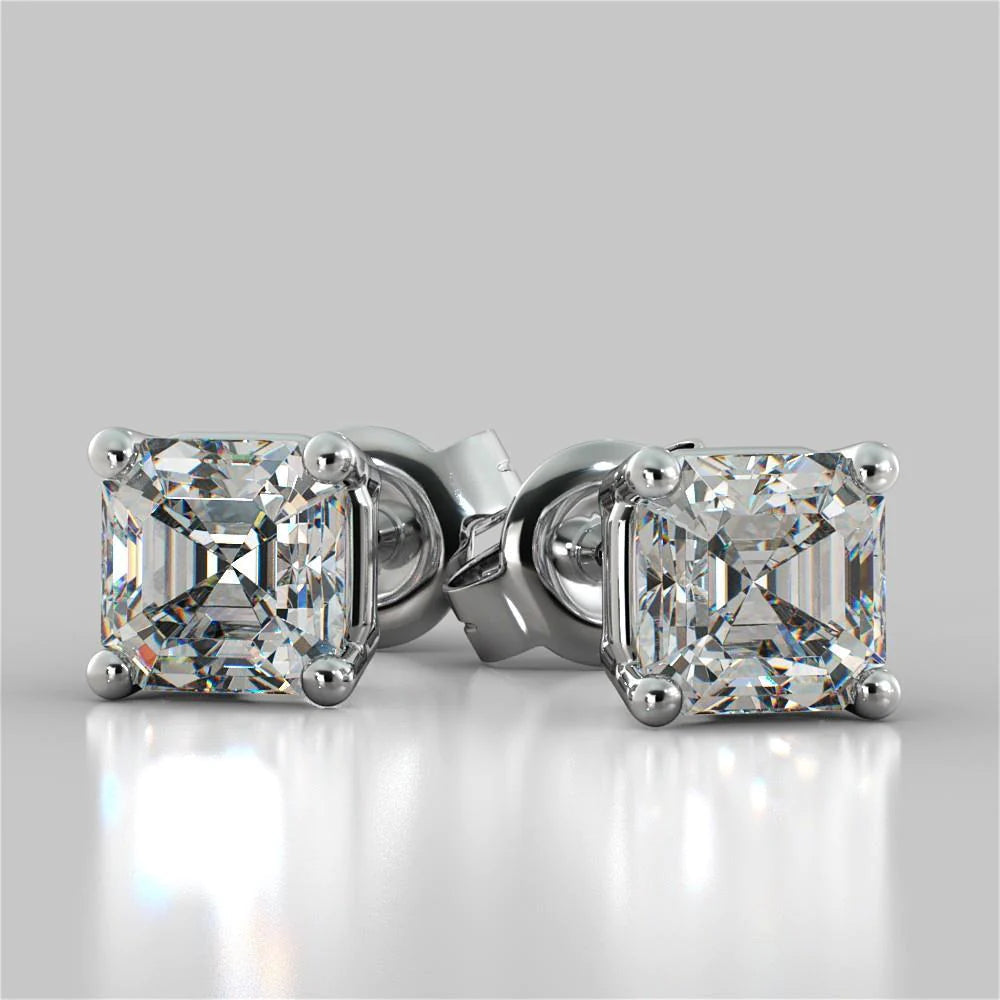 1 Karat Asscher Cut Echt Diamant Ohrstecker aus massivem Weißgold 14K
