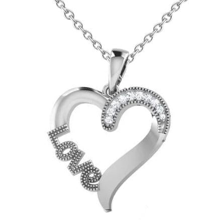 1 Karat Echt Diamant-Liebes-Anhänger-Halskette im Rundschliff 14K Weißgold