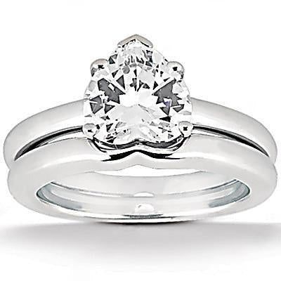 1 Karat Echt Aus der Erde Abgebauter Natürlicher Diamant-Verlobungsband im Herzschliff-Set Solitärring