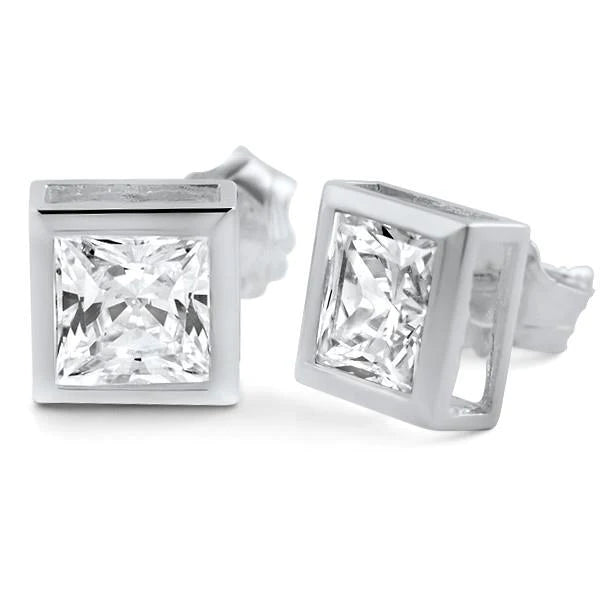 1 Karat Princess Cut Echt Diamant Ohrstecker 14K Weißgold