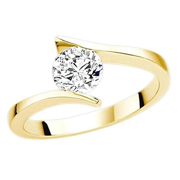 1 Karat runder Echt Aus der Erde Abgebauter Natürlicher Diamant Solitaire Tension Style Gelbgoldring