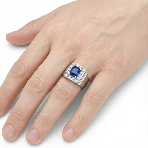 1.56 Kt. srilankischer Saphir-Aus der Erde Abgebauter Natürlicher Diamant-Ring 14K Weißgold