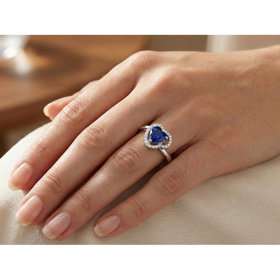 1.85 ct Herz & Runder Sri Lanka Saphir & Aus der Erde Abgebauter Natürlicher Diamanten Ring Weißgold
