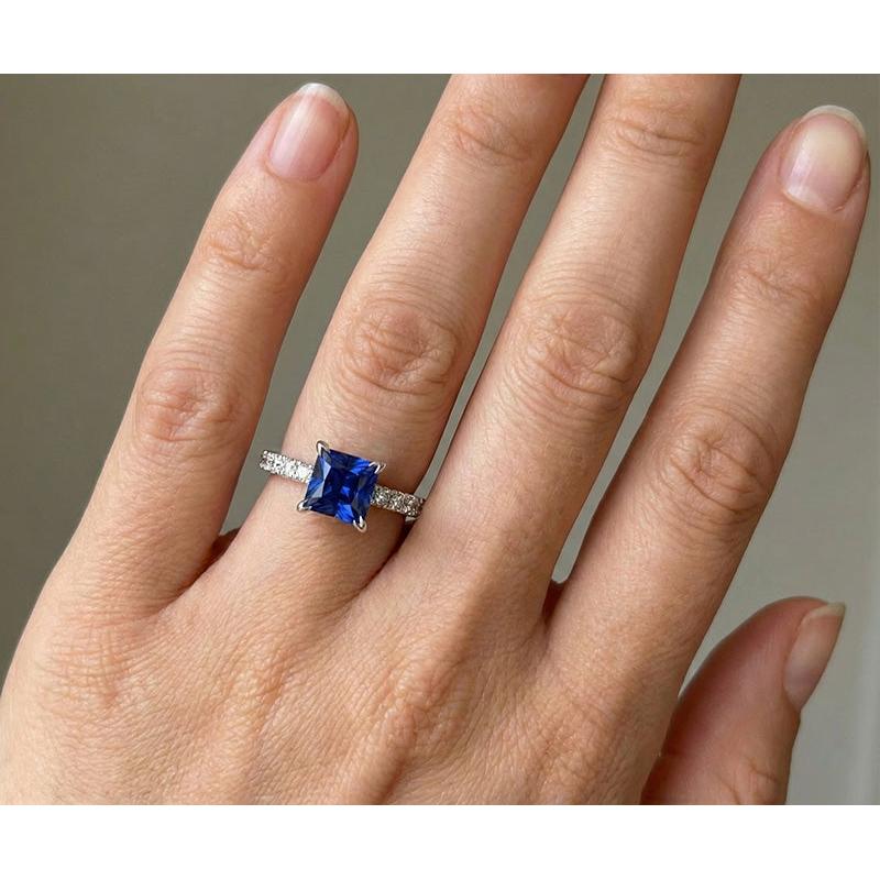 1.90 Kt. Sri Lanka Blauer Saphir Aus der Erde Abgebauter Natürlicher Diamant-Verlobungsring Weißgold 14K