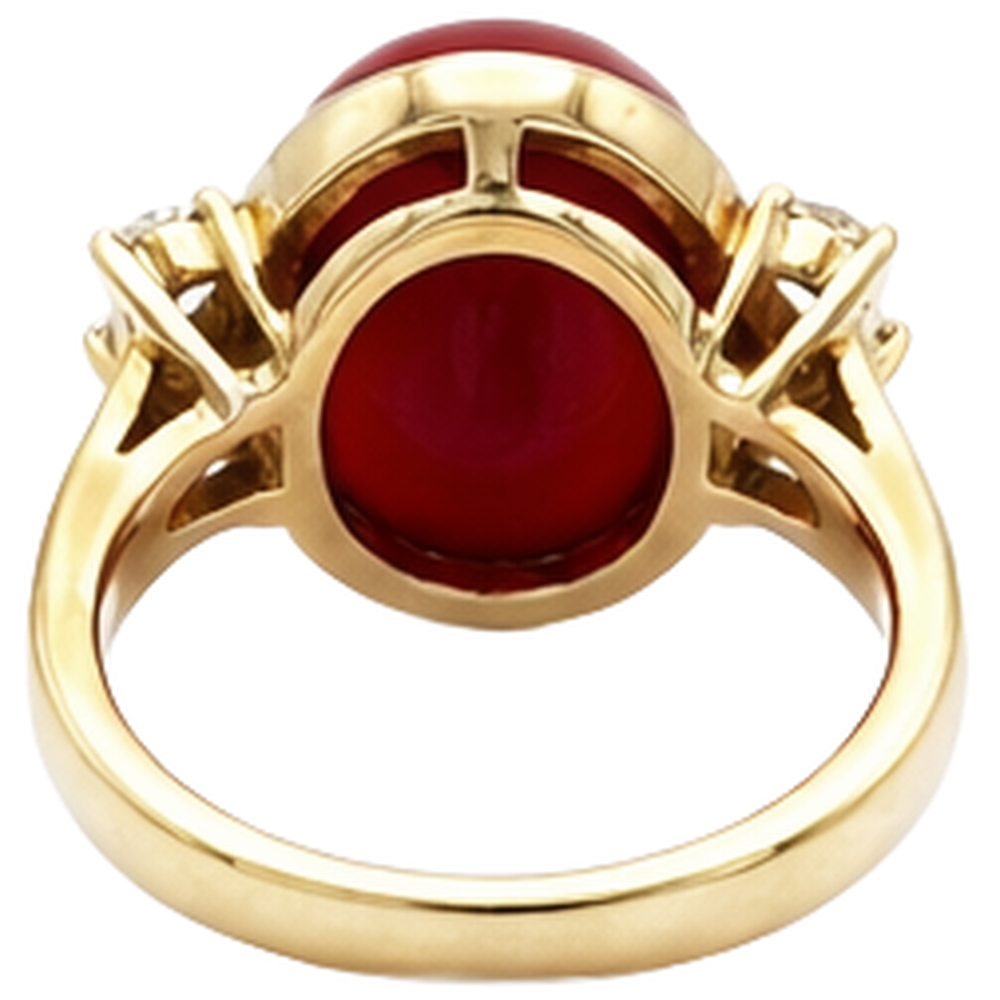 10.25 Karat große rote Koralle mit Aus der Erde Abgebauter Natürlicher Diamanten Ring Neu Gelbgold 14K
