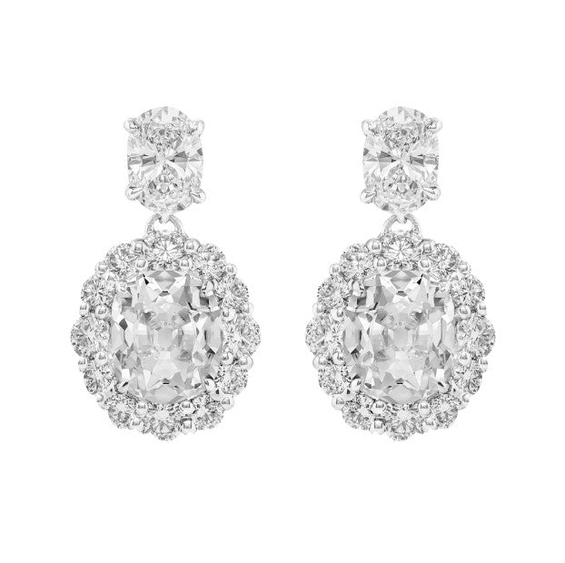 10 Karat Natürliche Diamant-Halo-Tropfenohrringe rund und oval Gold im alten Minenschliff
