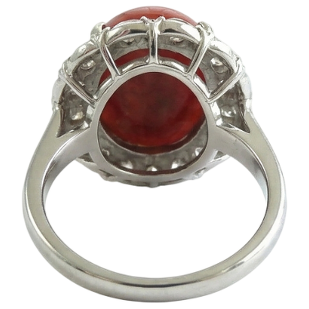 11.25 Kt. Rundschliff Roter Koralle Und Aus der Erde Abgebauter Natürlicher Diamanten Ehering 14K Gold