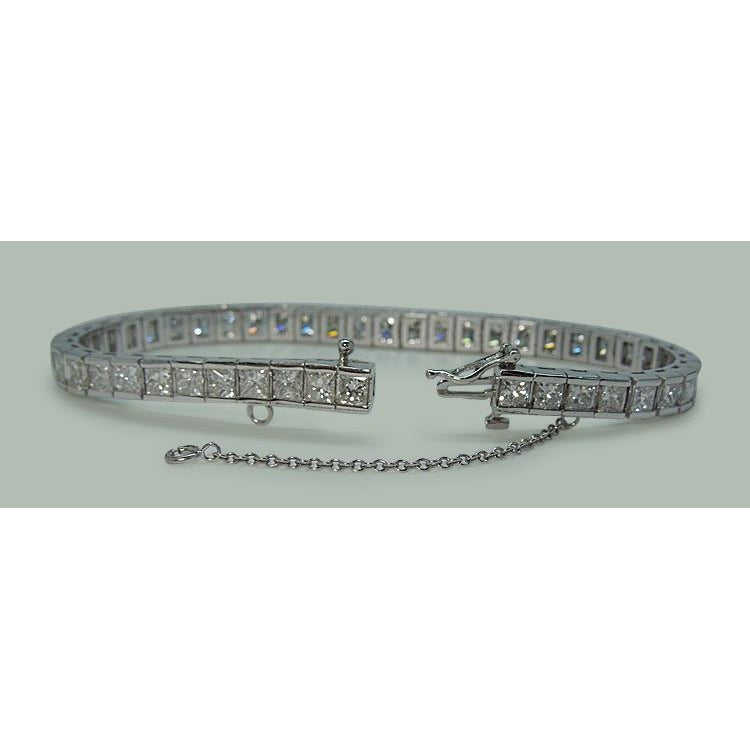 11.50 Karat Princess Echt Aus der Erde Abgebauter Natürlicher Diamants Tennisarmband aus massivem Weißgold