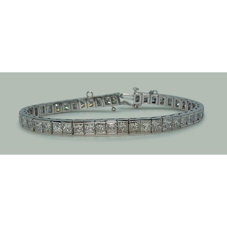 11.50 Karat Princess Echt Aus der Erde Abgebauter Natürlicher Diamants Tennisarmband aus massivem Weißgold