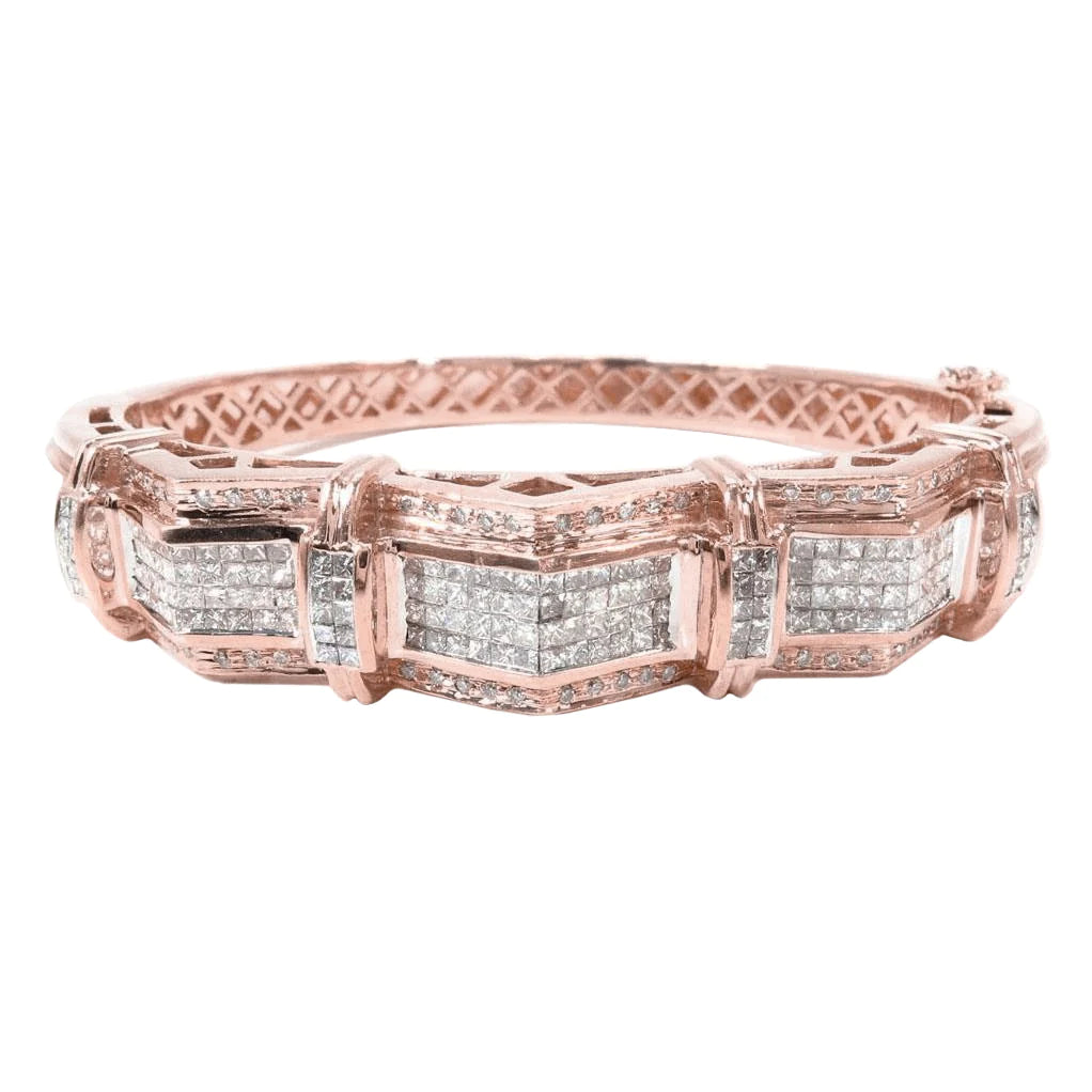12 Karat Prinzessin und Rundschliff Echt Diamant Herren Armband Roségold 14K