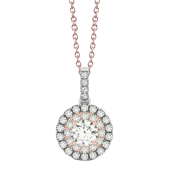 1,25 Karat Runde Echt Diamant Zweifarbige Gold 14K Halskette mit Anhänger