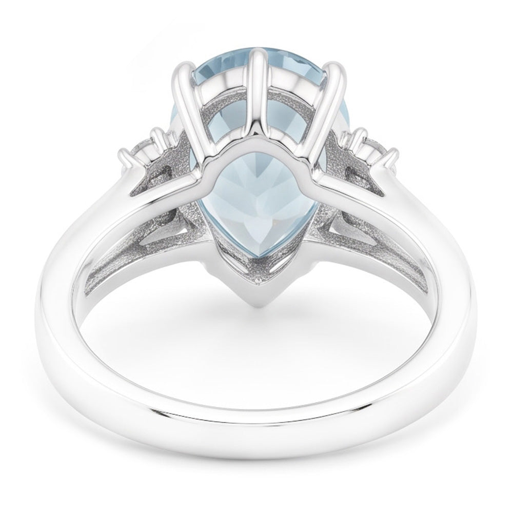 13.25 Karat Krappenset Aquamarin und Aus der Erde Abgebauter Natürlicher Diamanten Ring 14K Weißgold