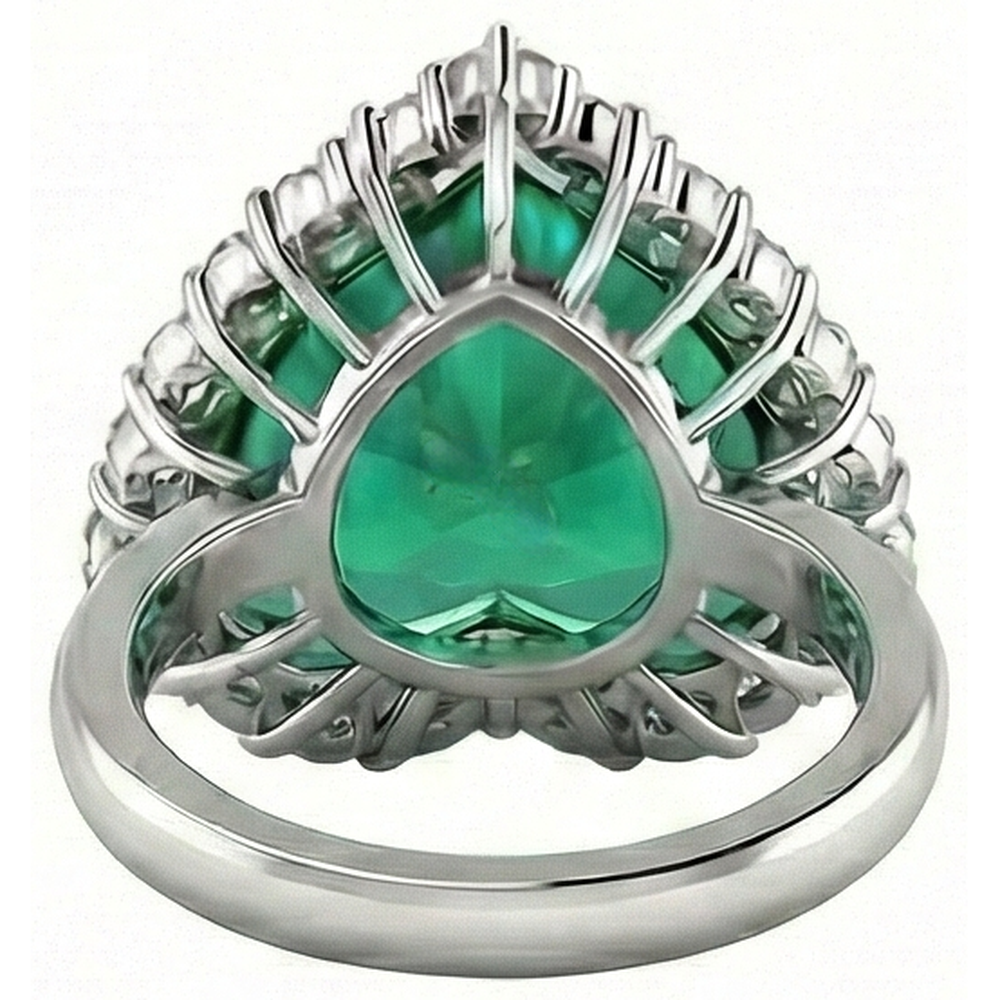 13 Karat herzförmiger grüner Smaragd mit Aus der Erde Abgebauter Natürlicher Diamant-Ehering 14K