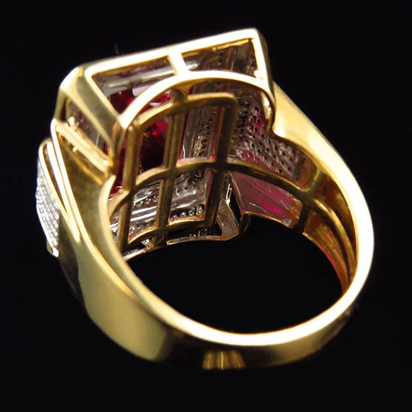 13 Karat Großer Smaragd Schliff Roter Aaa Herren Rubin Ring Mit Aus der Erde Abgebauter Natürlicher Diamant Gelb Gold 14K