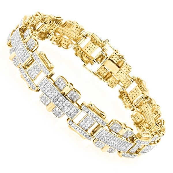 14 Karat Feiner Rund Schliff Echt Diamant Herren Armband Gelb Gold 14K