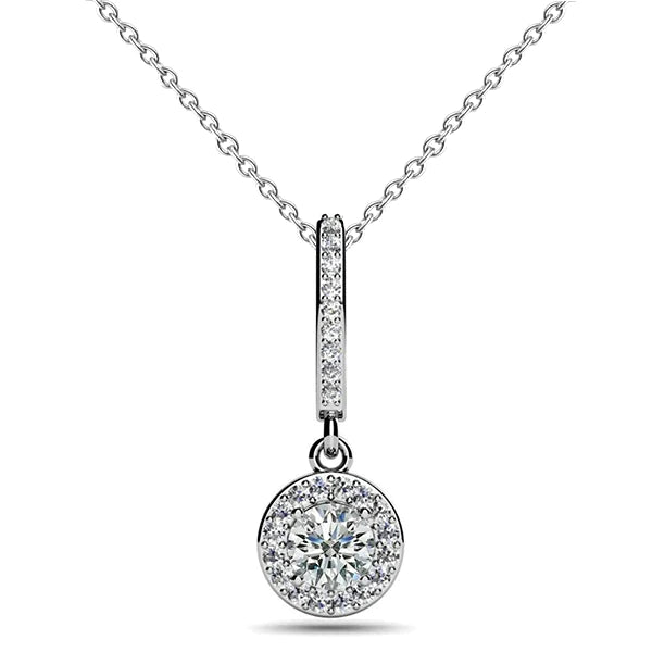 14K 5 Karat Weißgold Halskette mit Echt Diamanten im Brillantschliff