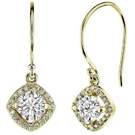14K Gelbgold 2,70 Karat Echt Diamanten im Rundschliff Ohrringe baumeln