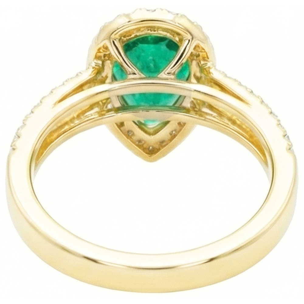 14K Gelbgold 5 Karat Birnenschliff Grün Smaragd Edelstein Aus der Erde Abgebauter Natürlicher Diamant Ehering