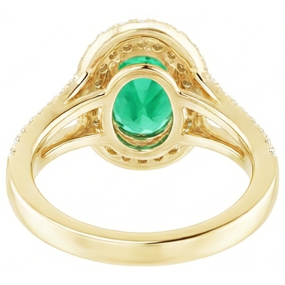 14K Gold Oval geformter grüner Smaragd mit rundem Aus der Erde Abgebauter Natürlicher Diamantring 6 Karat