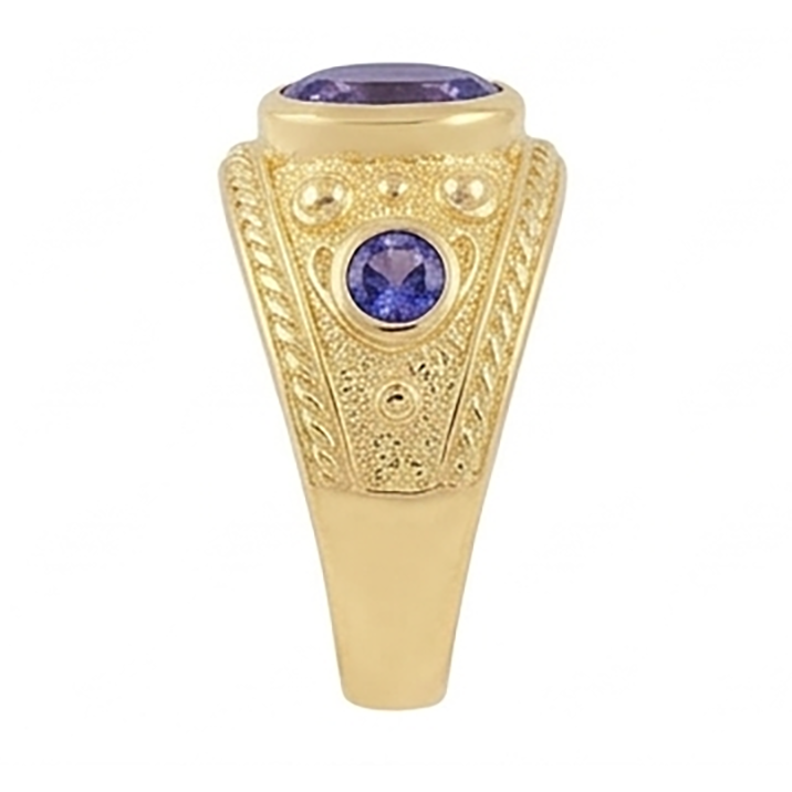 14K Oval Sri Lanka Lila Saphir 3,01 Karat Ring Gelbgoldband