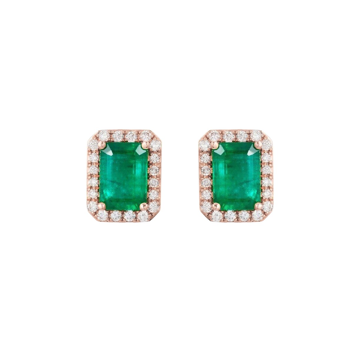 14K Roségold Grün Smaragd Mit Diamant 8 Karat Lady Stud Halo Ohrringe