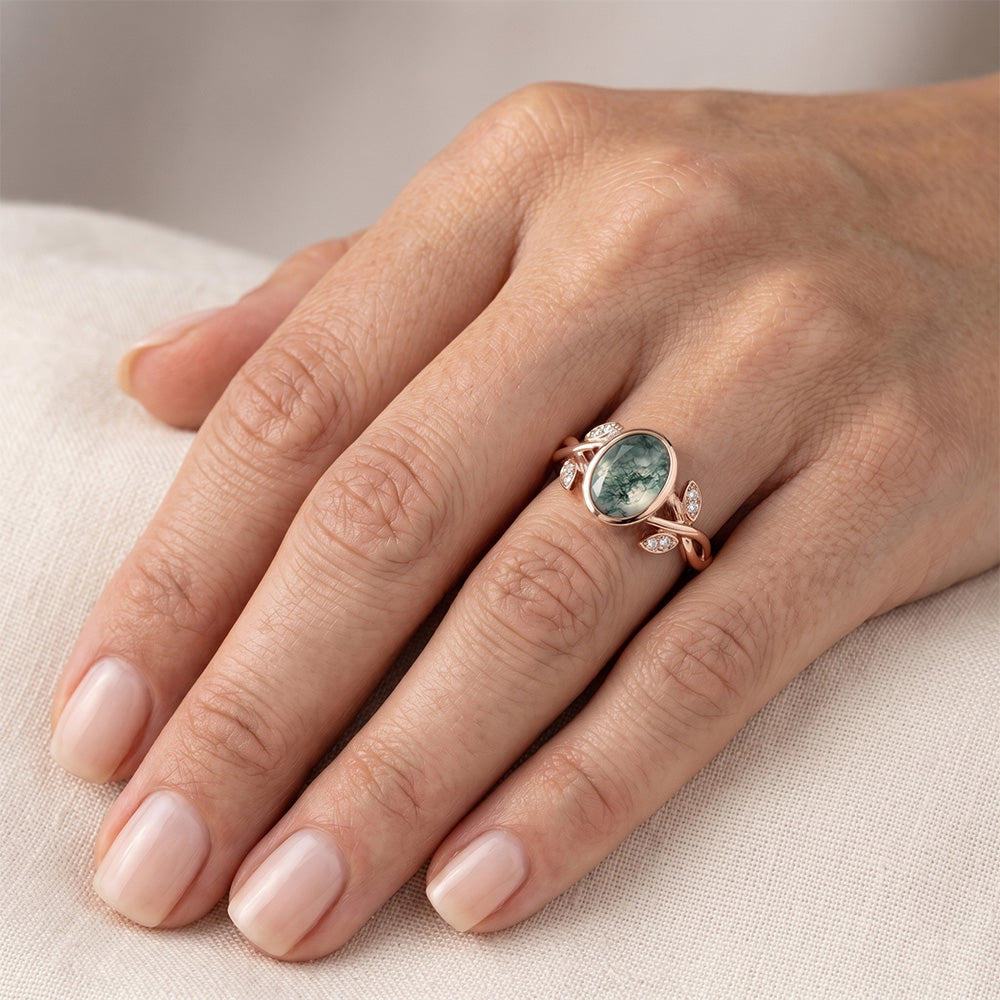 14K Roségold Schmuckstein-Ring mit Dendritic Agate – 2,75 Karat