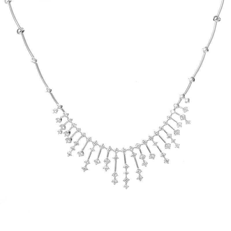 14K Weiß Gold Damen Halskette 7 Karat Echt Diamanten Brillant Schliff