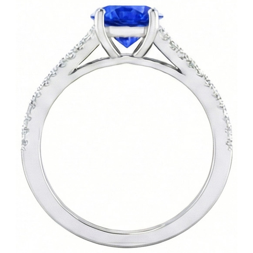 14K Weißgold 3.20 Karat srilankischer Saphir- und Aus der Erde Abgebauter Natürlicher Diamantring