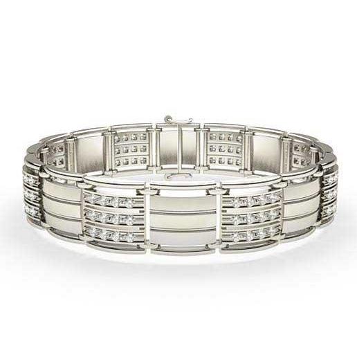 14K Weißgold 3 Karat Echt Diamanten im Brillantschliff Herrenarmband Neu