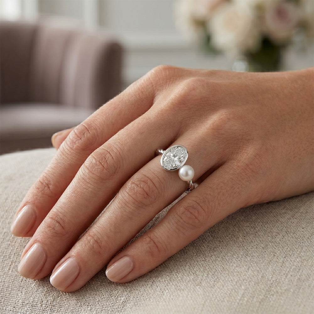 14K Weißgold Edler Diamant Einzelstein-Ring – 1,50-Karat Oval