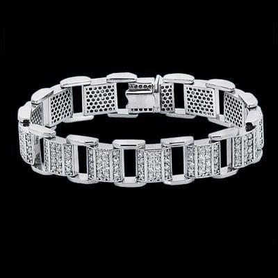 14K Weißgold Herren Gliederarmband 8,50 Karat Echt Aus der Erde Abgebauter Natürlicher Diamanten im Rundschliff