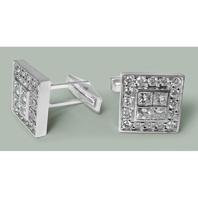 14K Weißgold Herren-Manschettenknöpfe Paar 3,50 Karat Echt Diamanten Manschettenknöpfe