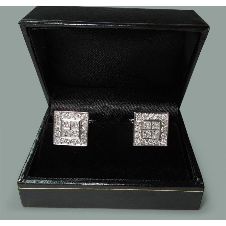 14K Weißgold Herren-Manschettenknöpfe Paar 3,50 Karat Echt Diamanten Manschettenknöpfe