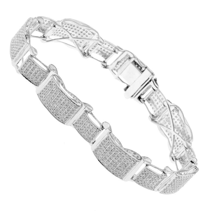 14K Weißgold Herren Schmuck Rundes Echt Diamantarmband 12 Karat