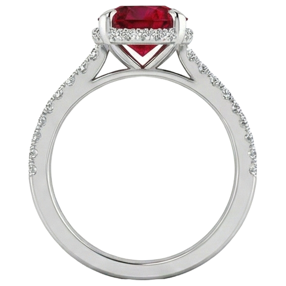 14K Weißgold Rubin und Aus der Erde Abgebauter Natürlicher Diamanten 3,80 Karat Verlobungsring
