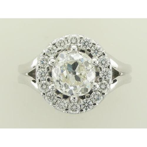 14K Weißgold alter Bergmann Cut Echt Diamantring 2 ct. Halo Lady Schmuck