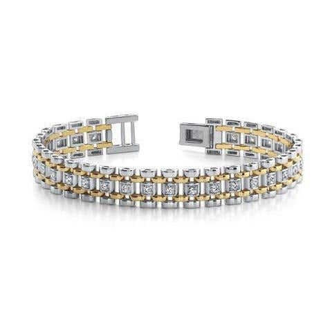 14K Zwei Farbiges Gold Echt Diamant Herren Armband Neuer Schmuck 2,50 Karat