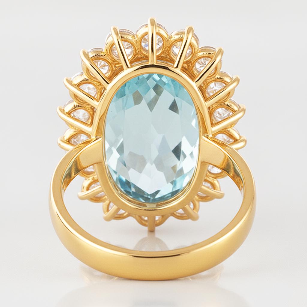 14K Weißgold Aquamarin mit Aus der Erde Abgebauter Natürlicher Diamanten 9 Karat Verlobungsring