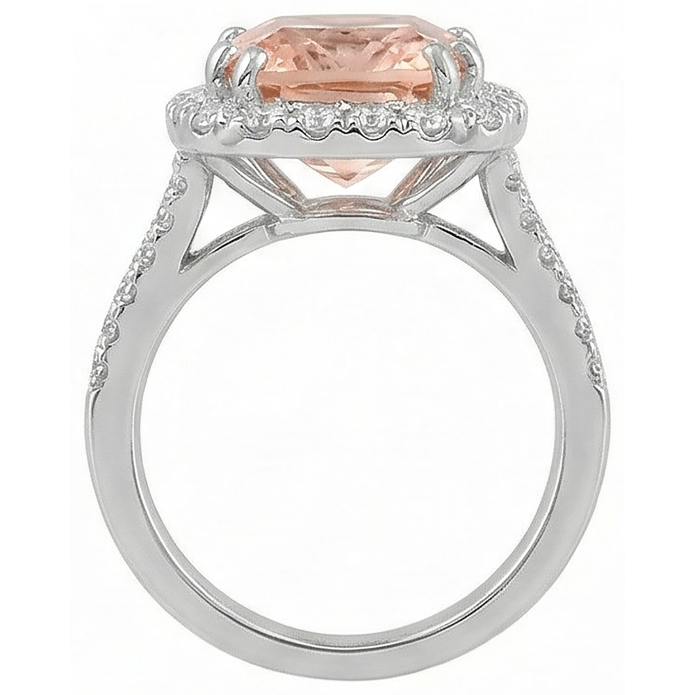 15.25 ct Kissen Morganit mit runden Aus der Erde Abgebauter Natürlicher Diamanten Ring 14K Weißgold