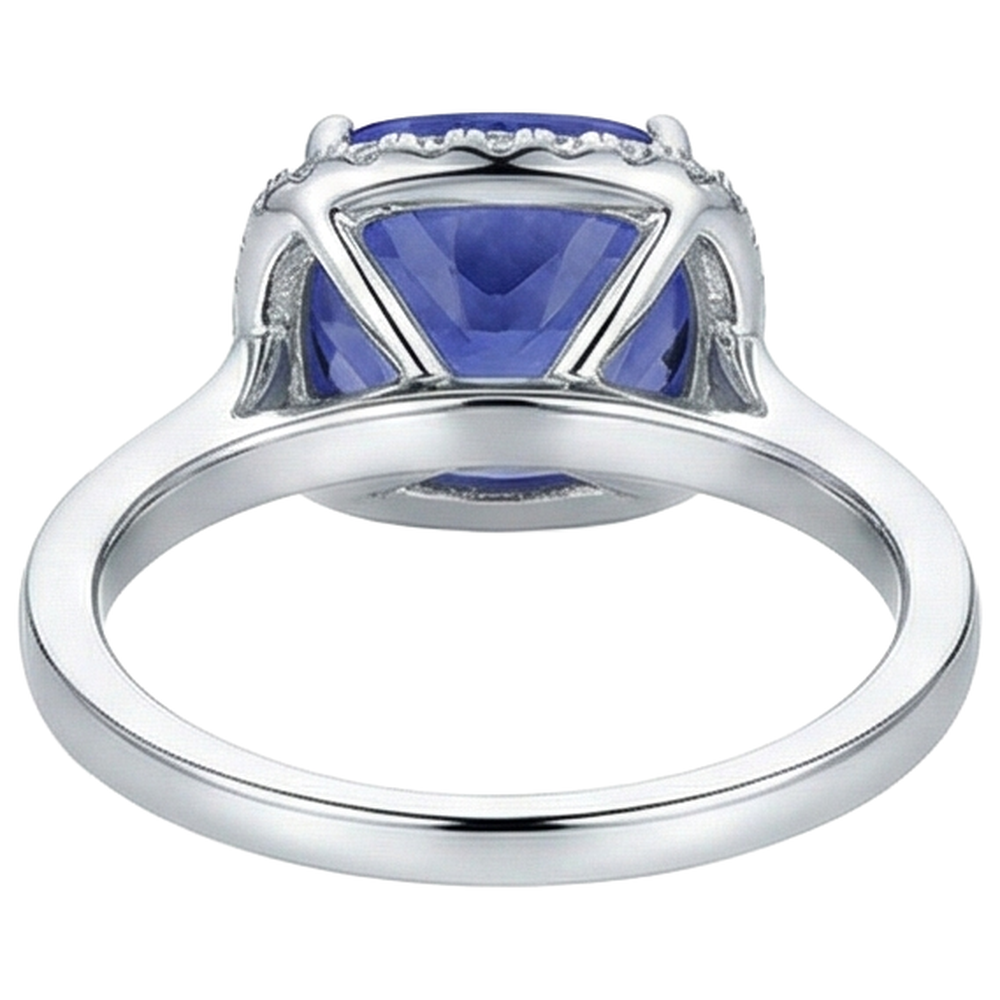 15.25 ct Kissen Tansanit mit Aus der Erde Abgebauter Natürlicher Diamanten Ring Gold 14K