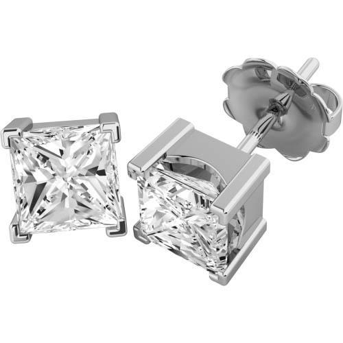 1,5 Karat echte Diamant-Ohrstecker im Princess-Schliff aus 14-karätigem Weißgold